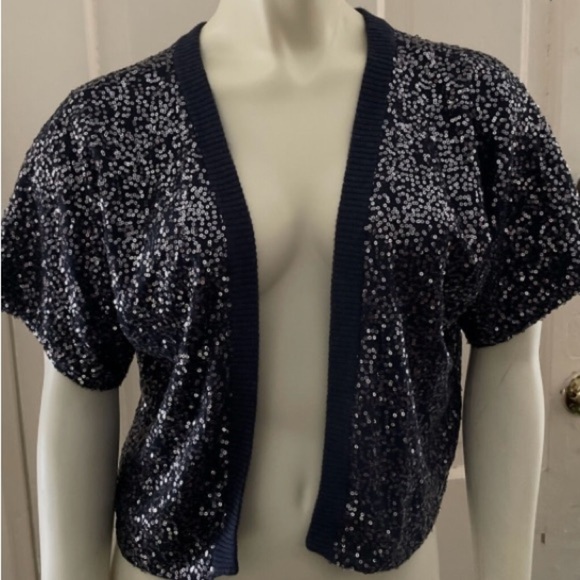 Abercrombie & Fitch Womens Navy Sparkling Crop Cardigan. New with tags, Large. - Picture 2 of 5